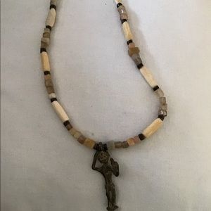 Tribal Beaded Necklace with Tribal Figure Pendant